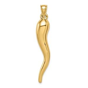 14k Yellow Gold Hollow 3D Italian Horn Cornicello Necklace Charm Pendant x mm